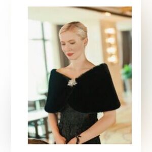 Elegant Black Faux Fur Shawl